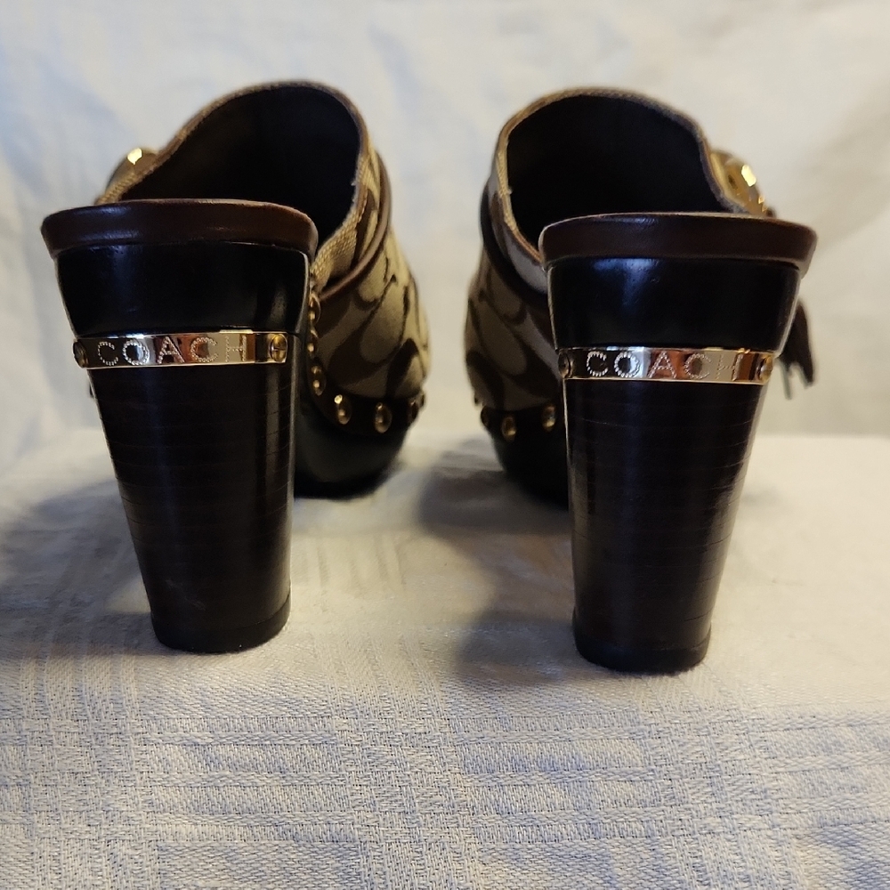 Coach Brown Mules with Signature Monogram and Chunky Heel - Picture 3 of 8